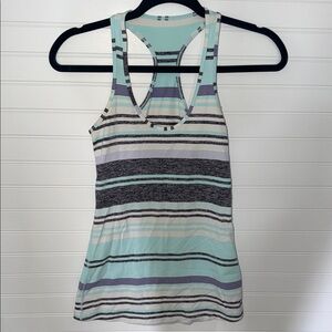 Lululemon Striped Racerback Tank Top Mint Aqua Gray Athletic Yoga Top